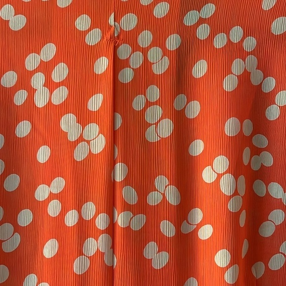 Evan Picone capped sleeved orange sheer blouse with tan polka dots. Size 16W - Picture 6 of 7